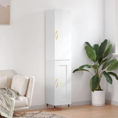 Dulap înalt, alb extralucios, 34,5x34x180 cm, lemn prelucrat GartenMobel Dekor
