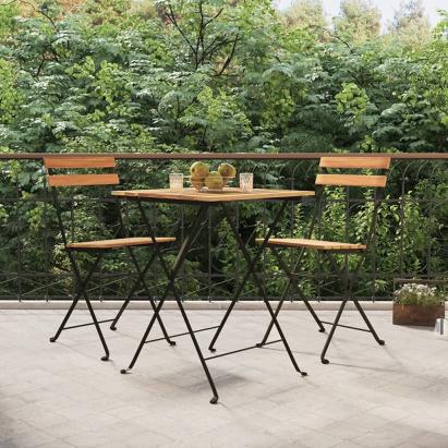 Set mobilier de bistro pliabil, 3 piese, lemn masiv tec și oțel GartenMobel Dekor