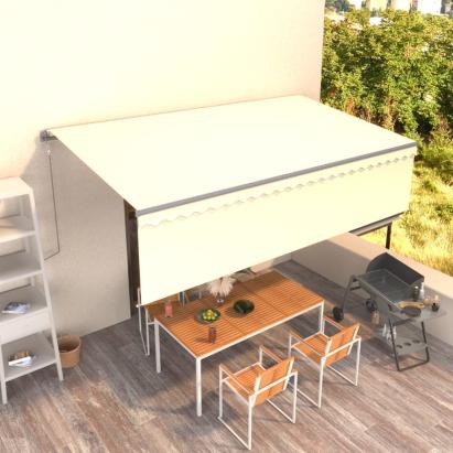 Copertină retractabilă automat cu stor, crem, 5x3 m GartenMobel Dekor