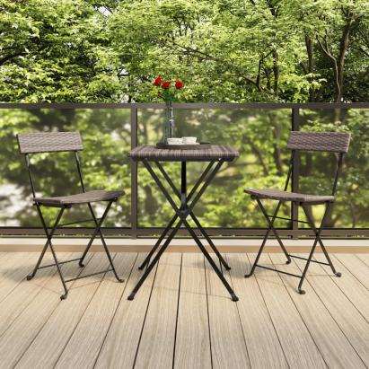 Set mobilier bistro pliabil, 3 piese, gri, poliratan GartenMobel Dekor