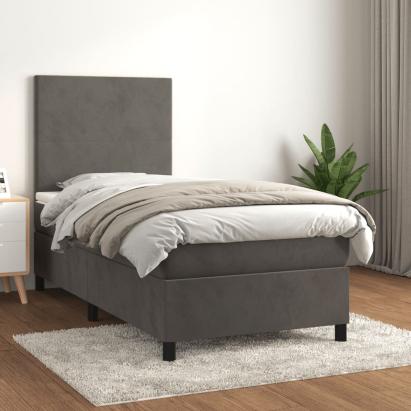 Pat box spring cu saltea, gri închis, 90x190 cm, catifea GartenMobel Dekor