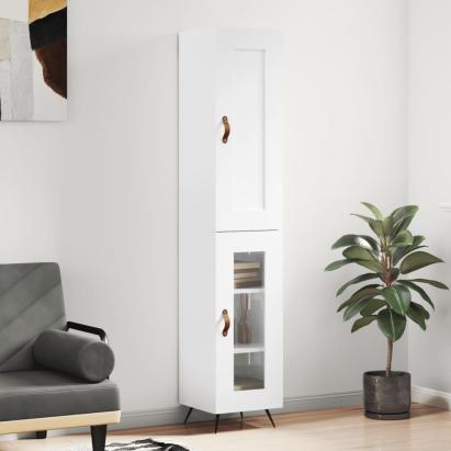 Dulap înalt, alb extralucios, 34,5x34x180 cm, lemn prelucrat GartenMobel Dekor