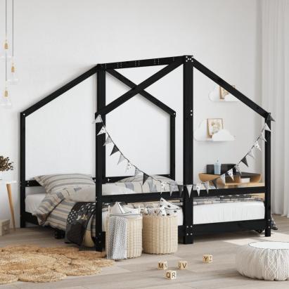 Cadru de pat pentru copii negru 2x(80x160) cm lemn masiv de pin GartenMobel Dekor