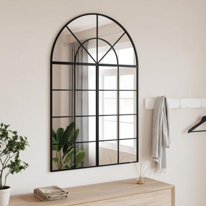 Oglindă de perete, negru, 80x120 cm, arcuită, fier GartenMobel Dekor
