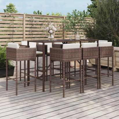 Set mobilier bar de grădină, cu perne, 9 piese, maro, poliratan GartenMobel Dekor