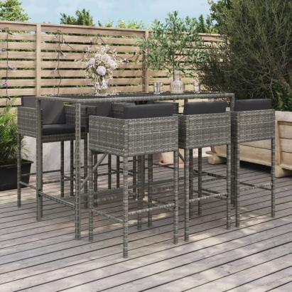 Set mobilier bar de grădină cu perne, 7 piese, gri, poliratan GartenMobel Dekor