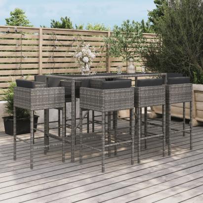 Set mobilier bar de grădină, cu perne, 9 piese, gri, poliratan GartenMobel Dekor