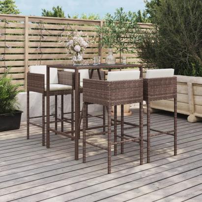 Set mobilier bar de grădină cu perne, 5 piese, maro, poliratan GartenMobel Dekor