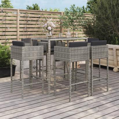 Set mobilier bar de grădină cu perne, 7 piese, gri, poliratan GartenMobel Dekor