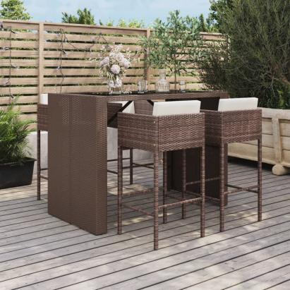 Set mobilier bar de grădină cu perne, 5 piese, maro, poliratan GartenMobel Dekor