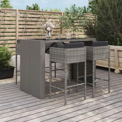 Set mobilier bar de grădină, cu perne, 5 piese, gri, poliratan GartenMobel Dekor