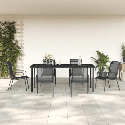 Set mobilier de grădină, 7 piese, negru, oțel și textilenă GartenMobel Dekor