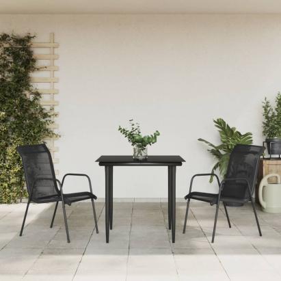 Set mobilier de grădină, 3 piese, negru, textilenă și oțel GartenMobel Dekor