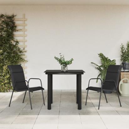 Set mobilier de grădină, 3 piese, negru, textilenă și oțel GartenMobel Dekor