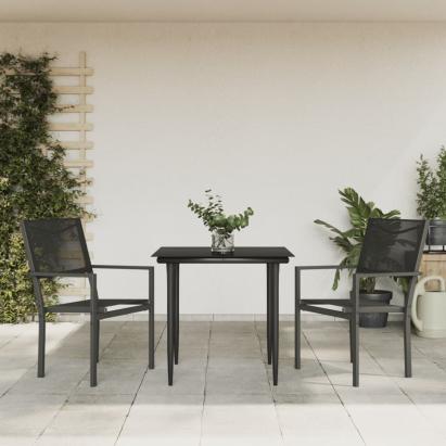 Set mobilier de grădină, 3 piese, negru, textilenă și oțel GartenMobel Dekor