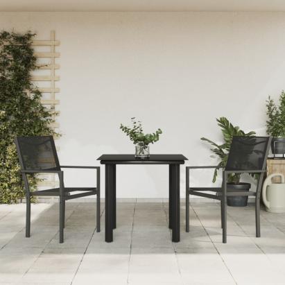 Set mobilier de grădină, 3 piese, negru, textilenă și oțel GartenMobel Dekor