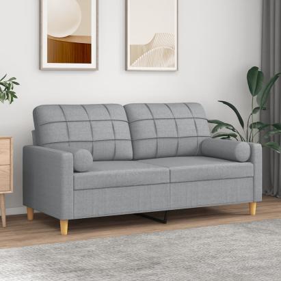 Canapea cu 2 locuri cu pernuțe, gri deschis, 140 cm, textil GartenMobel Dekor