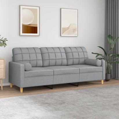 Canapea cu 3 locuri cu pernuțe, gri deschis, 180 cm, textil GartenMobel Dekor