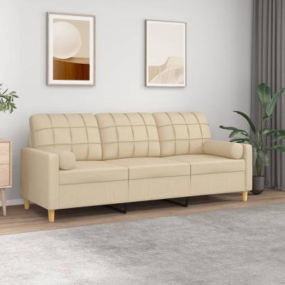 Canapea cu 3 locuri cu pernuțe, crem, 180 cm, textil GartenMobel Dekor