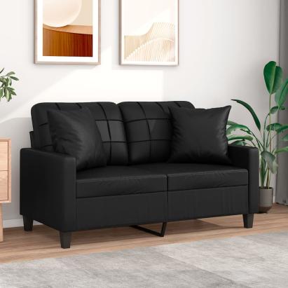 Canapea cu 2 locuri cu pernuțe, negru, 120 cm, piele ecologică GartenMobel Dekor