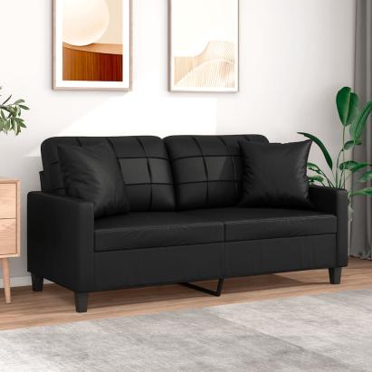 Canapea cu 2 locuri cu pernuțe, negru, 140 cm, piele ecologică GartenMobel Dekor