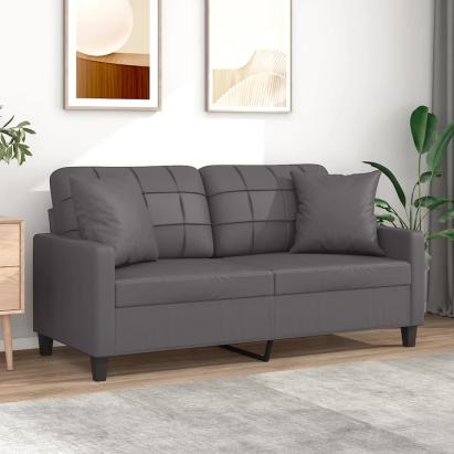 Canapea cu 2 locuri cu pernuțe, gri, 140 cm, piele ecologică GartenMobel Dekor