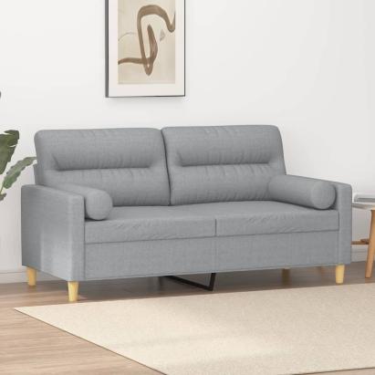 Canapea cu 2 locuri cu pernuțe, gri deschis, 140 cm, textil GartenMobel Dekor
