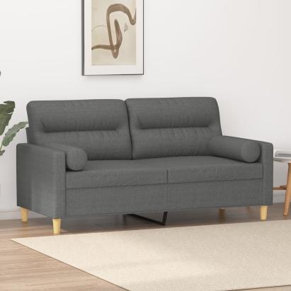 Canapea cu 2 locuri cu pernuțe, gri închis, 140 cm, textil GartenMobel Dekor