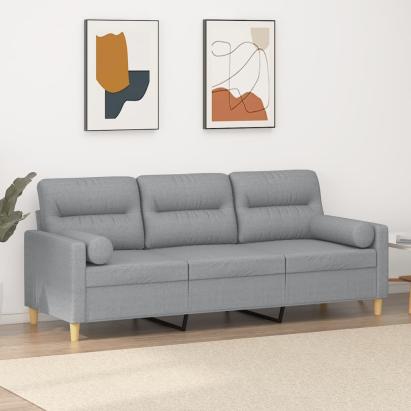 Canapea cu 3 locuri cu pernuțe, gri deschis, 180 cm, textil GartenMobel Dekor