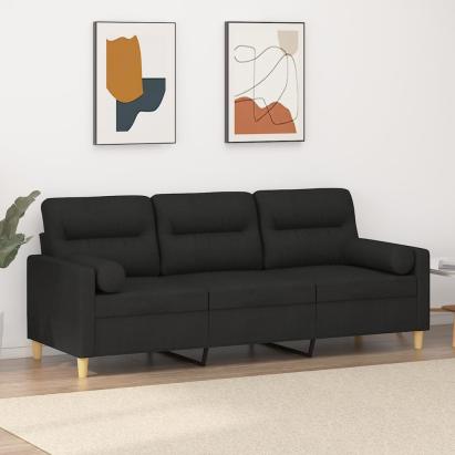 Canapea cu 3 locuri cu pernuțe, negru, 180 cm, textil GartenMobel Dekor