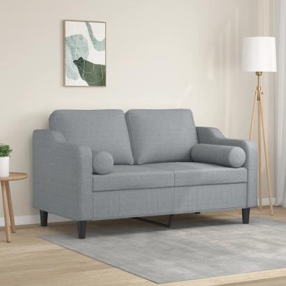 Canapea cu 2 locuri cu pernuțe, gri deschis, 120 cm, textil GartenMobel Dekor