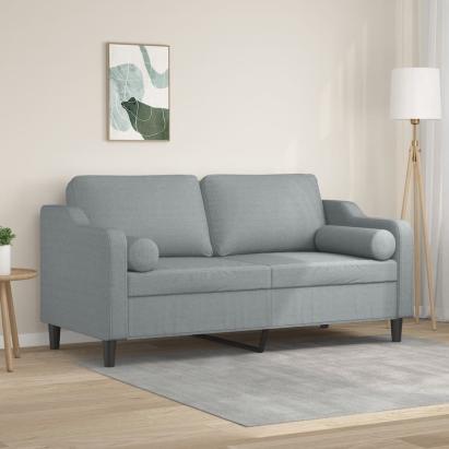 Canapea cu 2 locuri cu pernuțe, gri deschis, 140 cm, textil GartenMobel Dekor