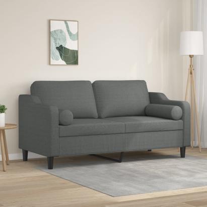 Canapea cu 2 locuri cu pernuțe, gri închis, 140 cm, textil GartenMobel Dekor