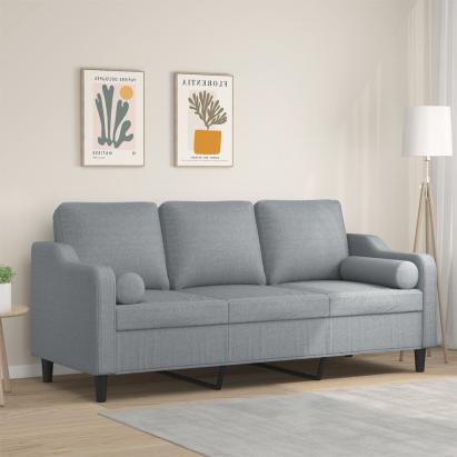 Canapea cu 3 locuri cu pernuțe, gri deschis, 180 cm, textil GartenMobel Dekor