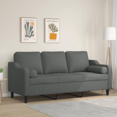 Canapea cu 3 locuri cu pernuțe, gri închis, 180 cm, textil GartenMobel Dekor