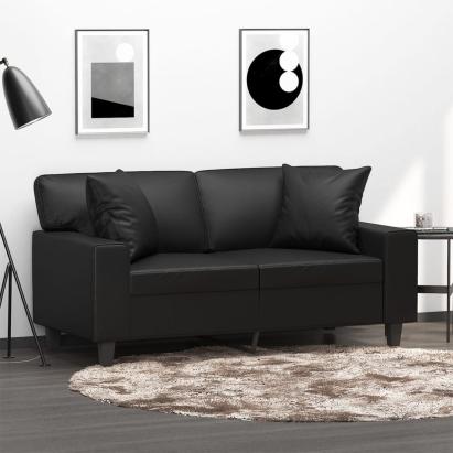 Canapea cu 2 locuri cu pernuțe, negru, 120 cm, piele ecologică GartenMobel Dekor