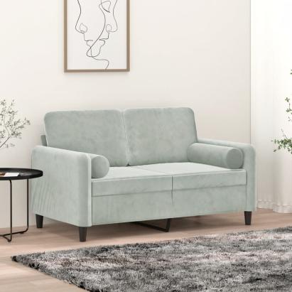 Canapea cu 2 locuri cu pernuțe, gri deschis, 120 cm, catifea GartenMobel Dekor