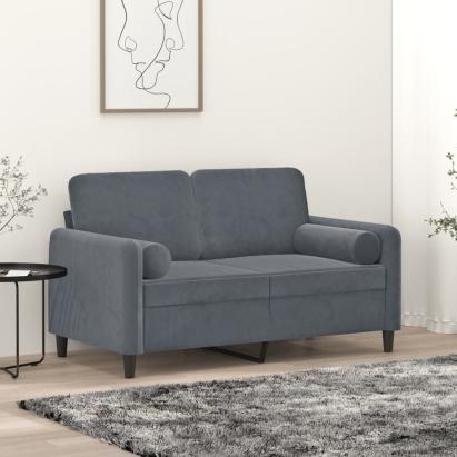 Canapea cu 2 locuri cu pernuțe, gri închis, 120 cm, catifea GartenMobel Dekor