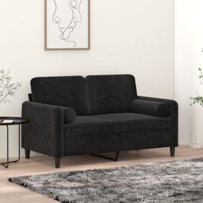 Canapea cu 2 locuri cu pernuțe, negru, 120 cm, catifea GartenMobel Dekor