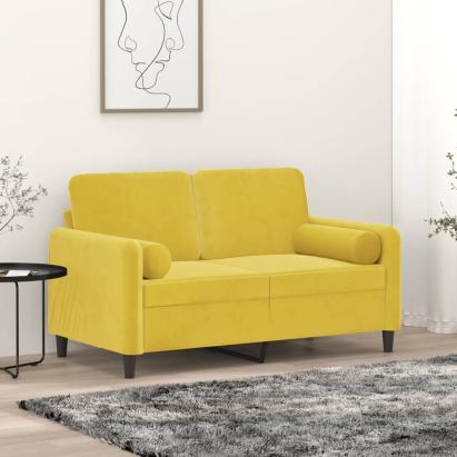 Canapea cu 2 locuri cu pernuțe, galben, 120 cm, catifea GartenMobel Dekor