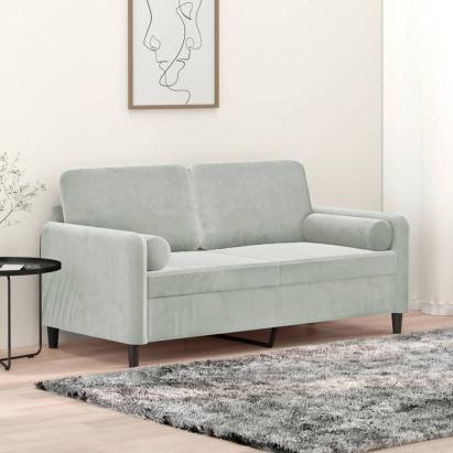 Canapea cu 2 locuri cu pernuțe, gri deschis, 140 cm, catifea GartenMobel Dekor