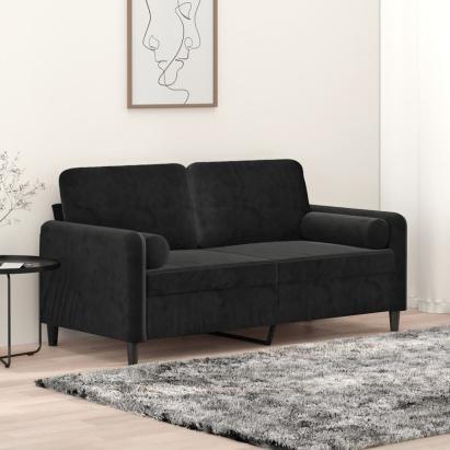 Canapea cu 2 locuri cu pernuțe, negru, 140 cm, catifea GartenMobel Dekor