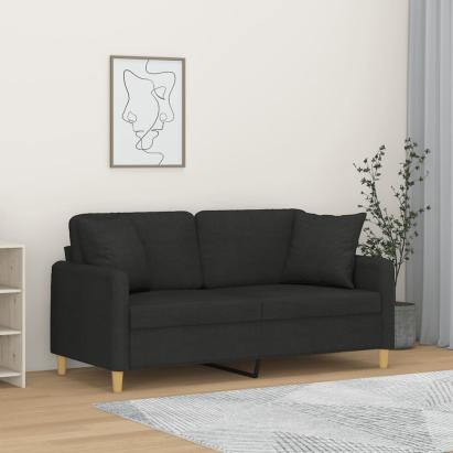 Canapea cu 2 locuri cu pernuțe, negru, 140 cm, textil GartenMobel Dekor