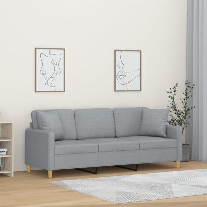 Canapea cu 3 locuri cu pernuțe, gri deschis, 180 cm, textil GartenMobel Dekor