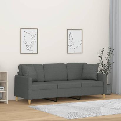 Canapea cu 3 locuri cu pernuțe, gri închis, 180 cm, textil GartenMobel Dekor