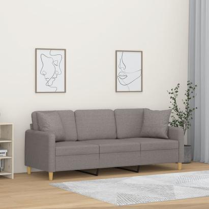 Canapea cu 3 locuri cu pernuțe, gri taupe, 180 cm, textil GartenMobel Dekor