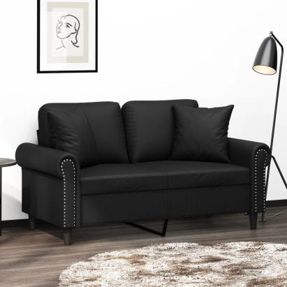 Canapea cu 2 locuri cu pernuțe, negru, 120 cm, piele ecologică GartenMobel Dekor