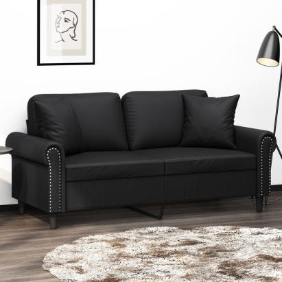 Canapea cu 2 locuri cu pernuțe, negru, 140 cm, piele ecologică GartenMobel Dekor