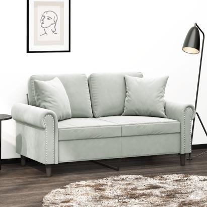 Canapea cu 2 locuri cu pernuțe, gri deschis, 120 cm, catifea GartenMobel Dekor