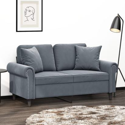 Canapea cu 2 locuri cu pernuțe, gri închis, 120 cm, catifea GartenMobel Dekor